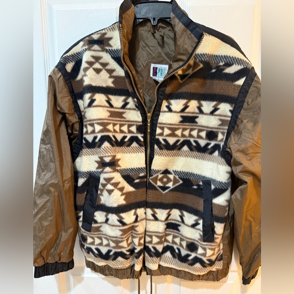 VintageSpirit Brown and Black Puffer Windbreaker Jacket Aztec Ranch Equestrian